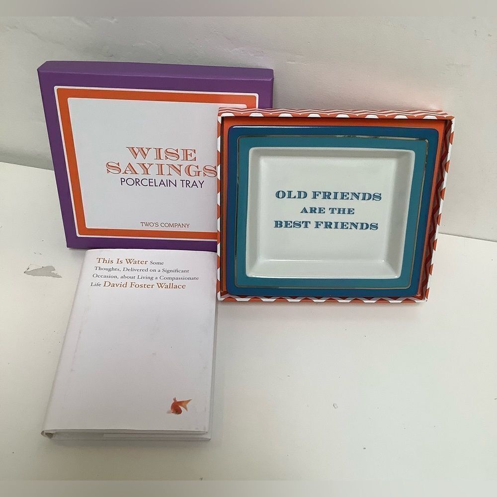 Two’s Company Trinket Tray "Old Friends Best Friends" Desk Tray Gift Box & Book